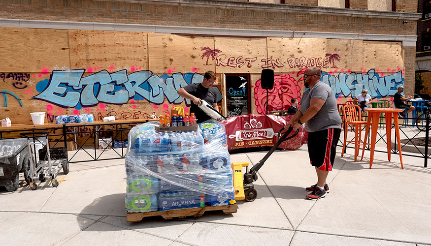 Kenosha’s Mike Perrine delivers supplies downtown to the many volunteers who served the community to keep Kenosha Strong following the aftermath of protests and destruction this summer.