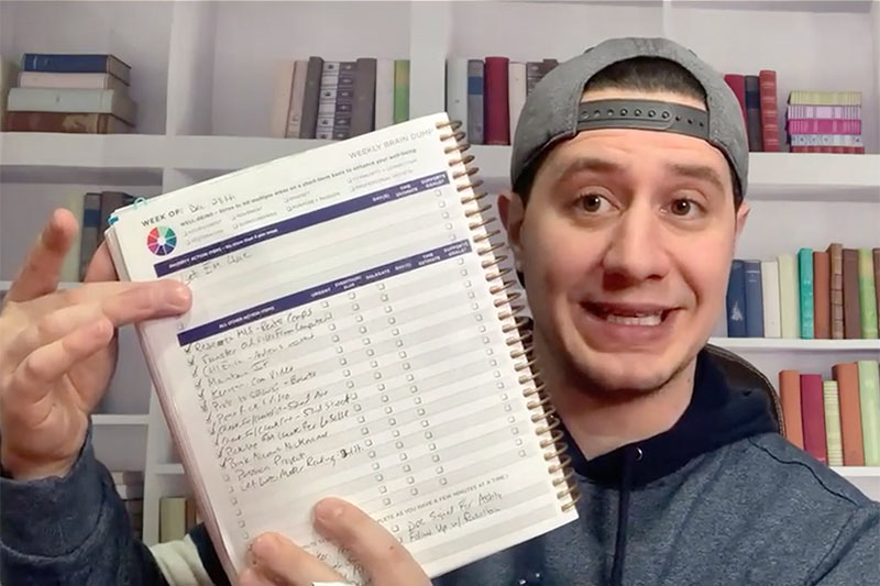 Mitch Ferraro shows his planner