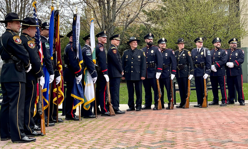 Hundreds gathered Wednesday at the Public Safety Monument