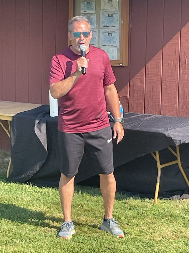 Keith Smith, president and CEO of Trevor-based Vonco Products, welcomes the crowd in attendance at the fourth annual Vonco Run/Walk earlier this month at UW-Parkside. Proceeds from the event, which enjoyed its biggest crowd to date, benefitted the Milwaukee American Heart Association and its upcoming Southeastern Wisconsin Heart and Stroke Walk, which will be held Sept. 27, on the Summerfest grounds in Milwaukee.