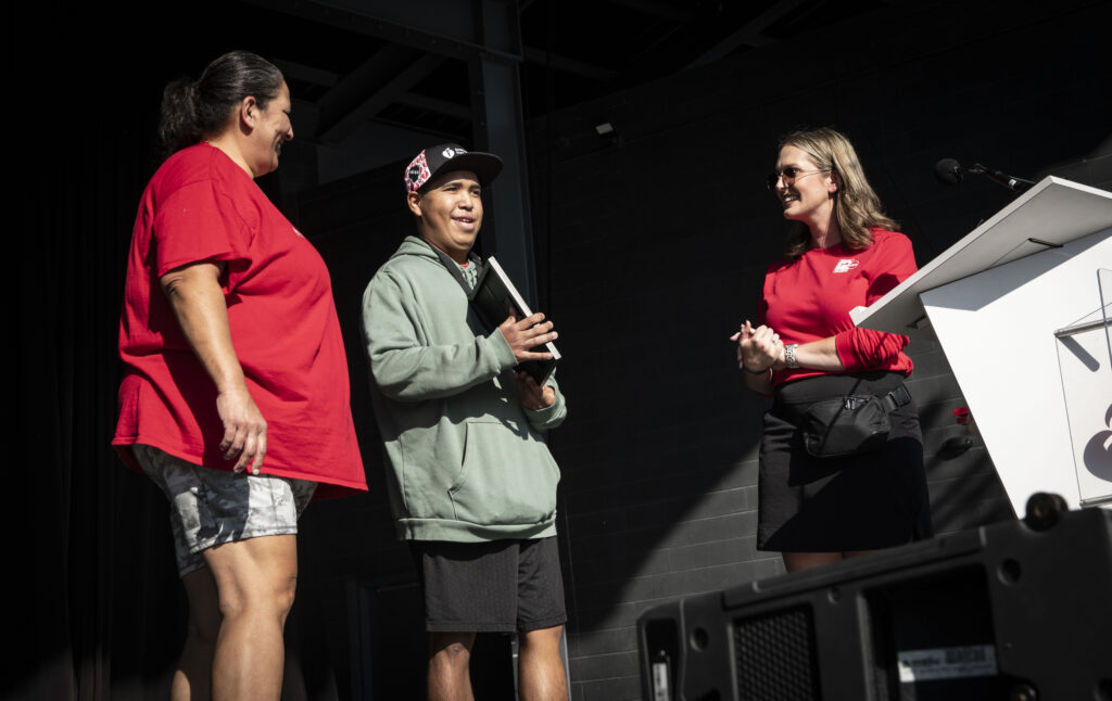 Manny Rios, his mom Anna and WISN12 anchor and Heart and Stroke Walk Emcee Mallory Anderson