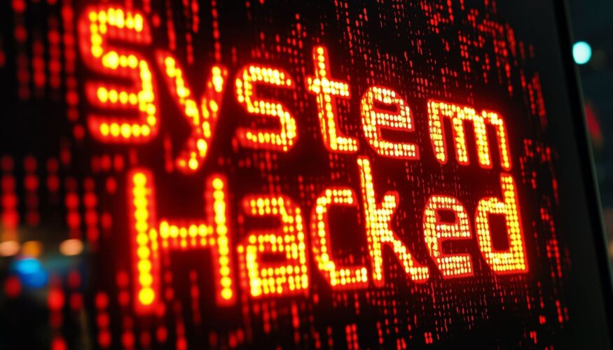 Digital-display-showing-System-Hacked-warning-in-red - Pretexting in Cyber Security