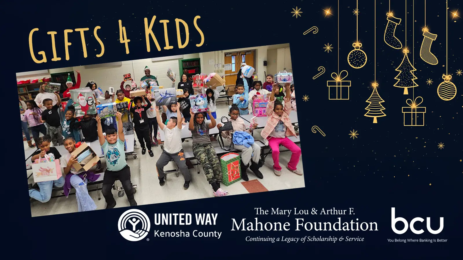 Gifts 4 Kids - Mahone Foundation, United Way of Kenosha County and BCU