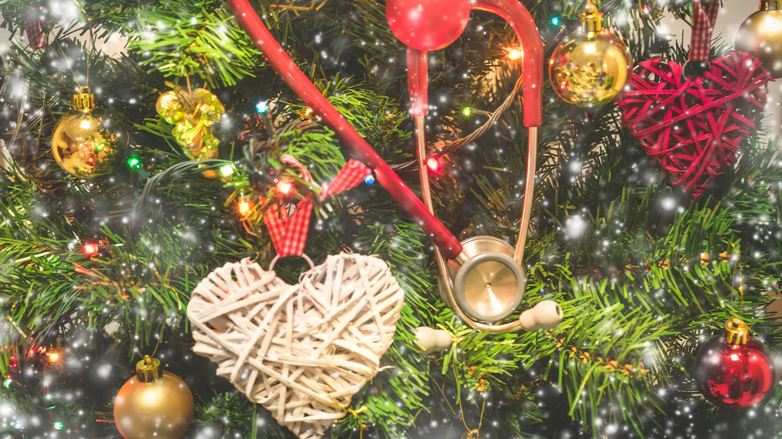 Heart attack deaths spike during the winter holidays - Christmas tree with hearts and stethoscope