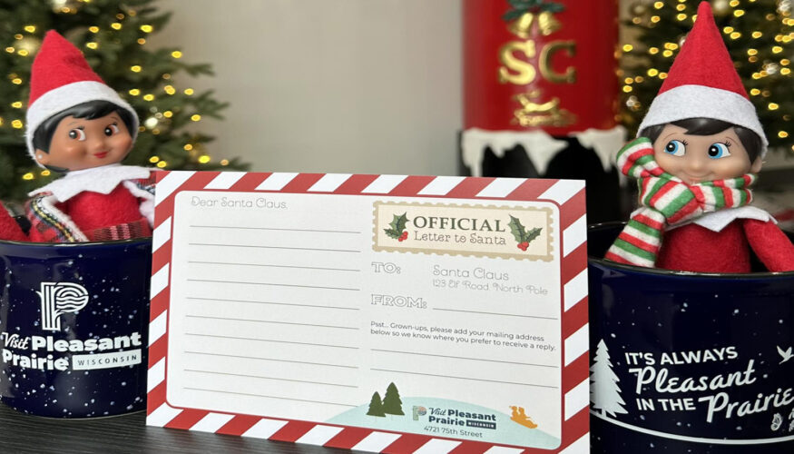 Visit Pleasant Prairie Host Postcards to Santa with elves and official postcards pictured