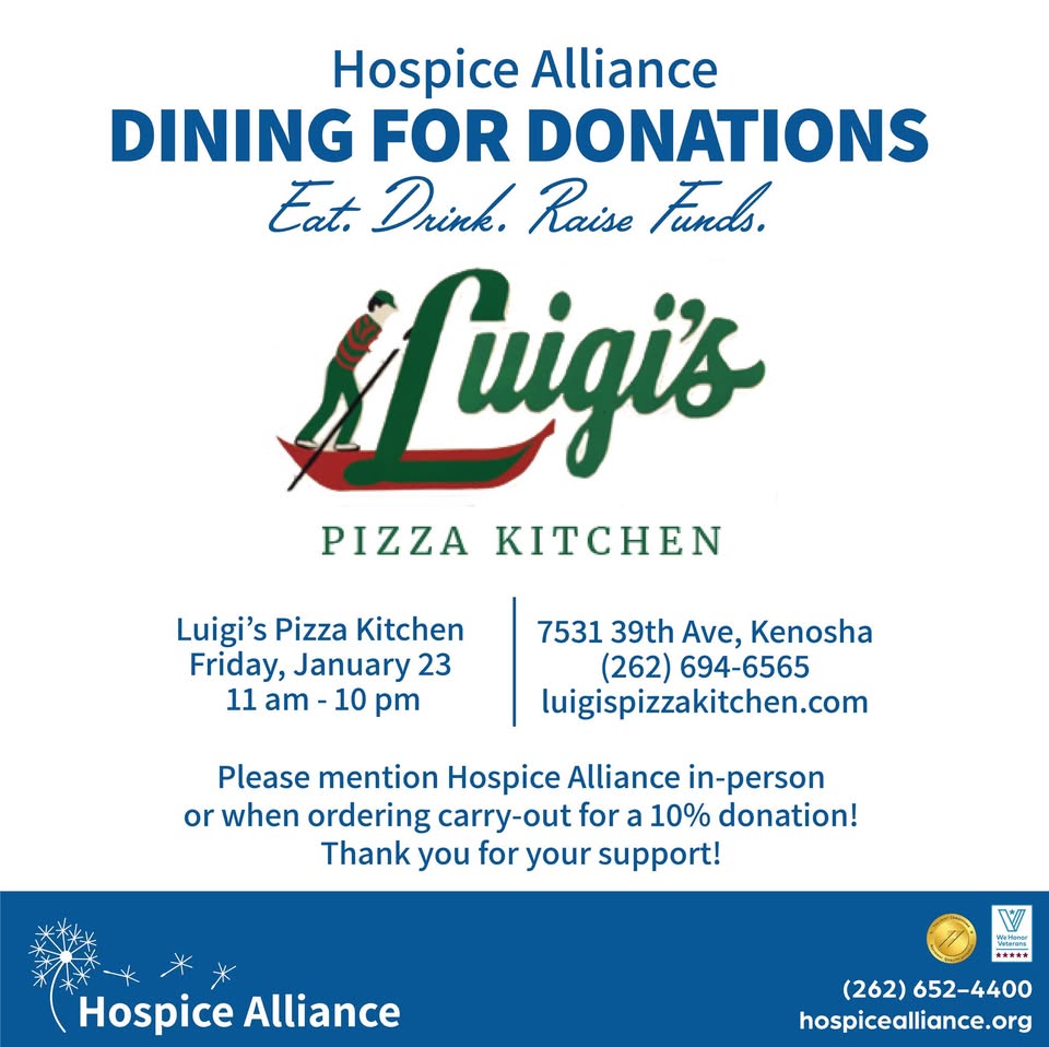 Luigi’s Pizza Kitchen Hosts Hospice Alliance’s January Dining for Donations