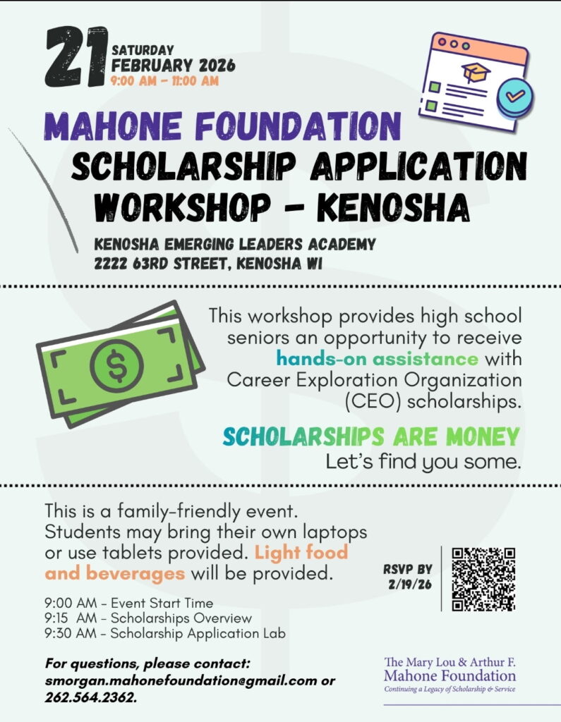 Mahone Foundation Scholarship Workshop - Kenosha Flyer