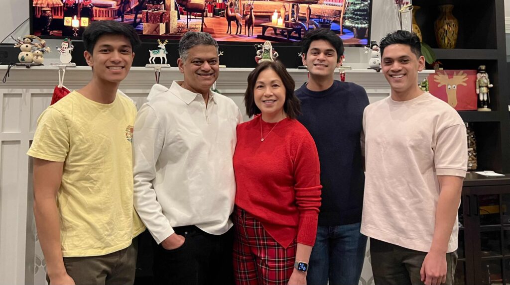 Dr. Raikar and Family, Aidan (son), Lan (wife), Connor (son), Dylan (son)