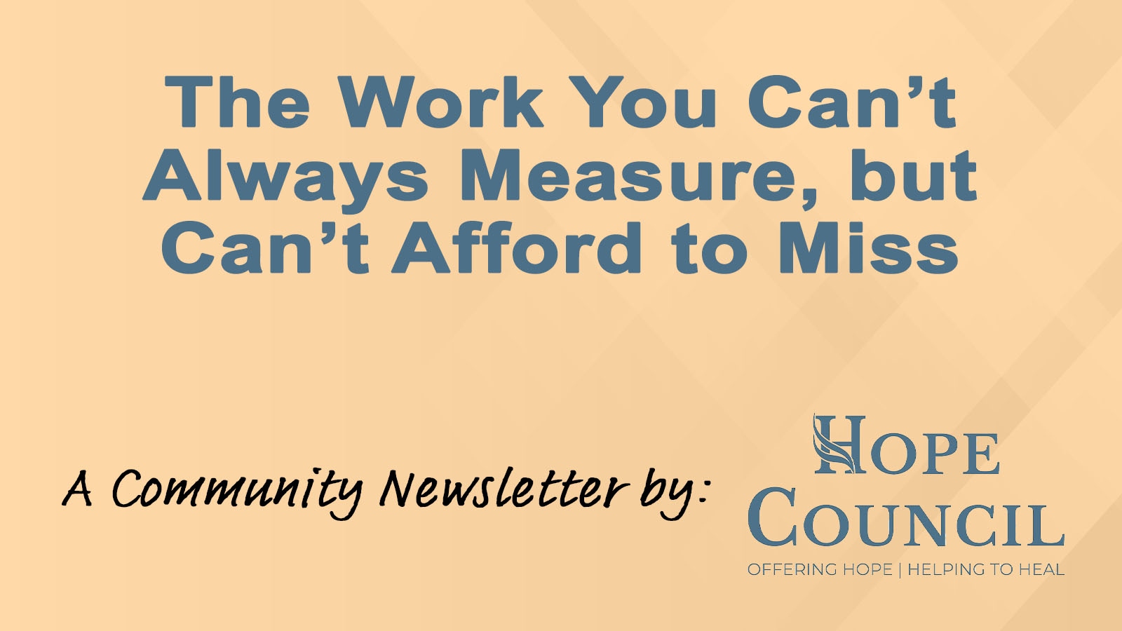 The Work You Can’t Always Measure, but Can’t Afford to Miss - A Community Newsletter by Hope Council