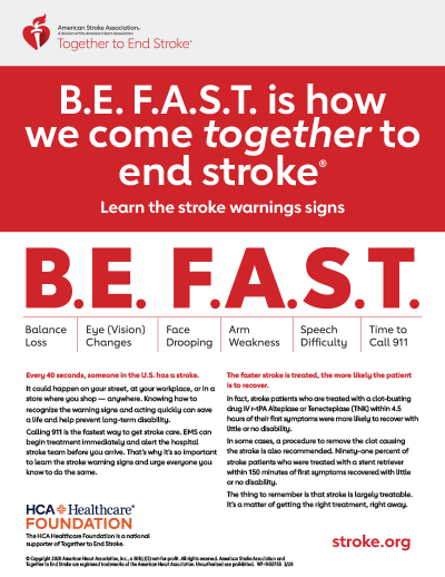 American Stroke Association B.E. F.A.S.T. Infographic